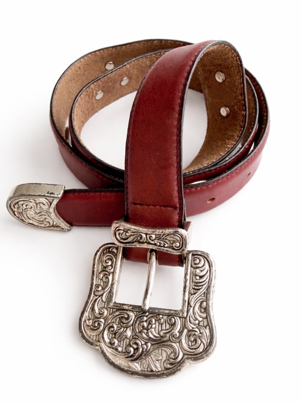 Donna Katz Brown Leather Belt Sterling Silver Hardware